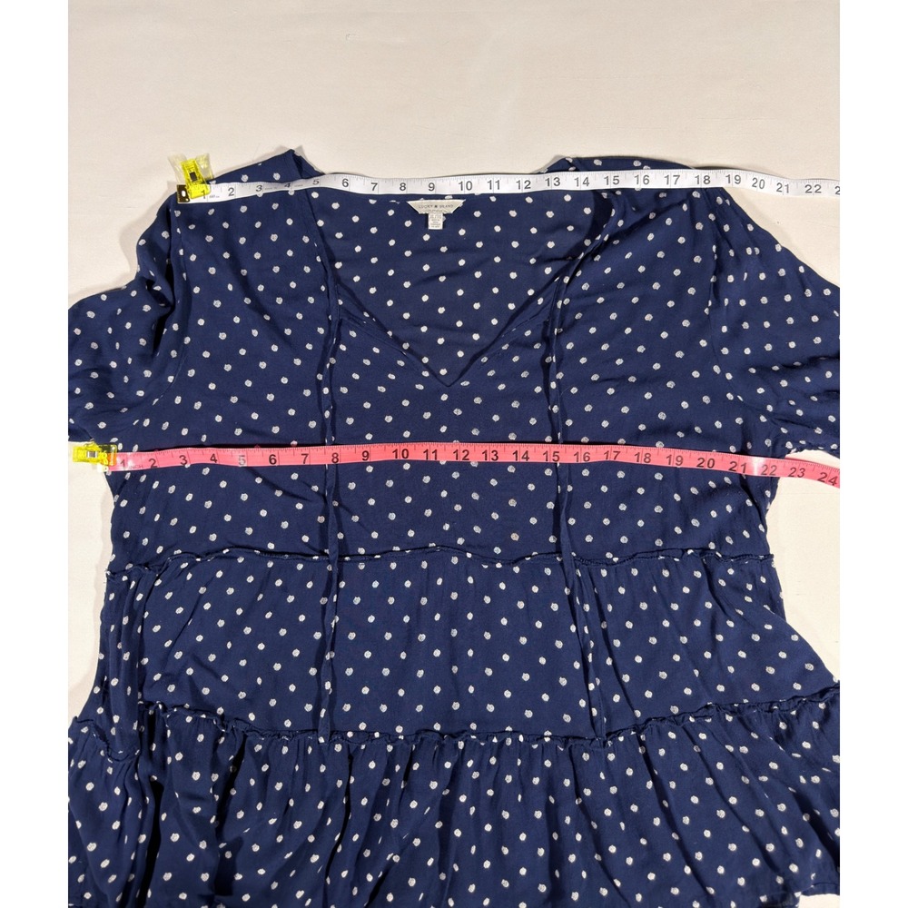 Lucky Brand Navy Blue Polka Dot Tiered Peasant Top Long Sleeve XL Boho Blouse - Picture 6 of 8